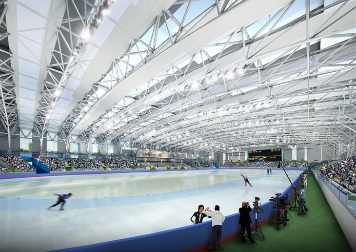 該設計是方便和功能為所有參加者是很重要的?？傮w規劃為區域鏈接的舞臺上與其他各種體育設施，如數字/短道速滑賽場，冰球賽場上，和一個公園。復確保履行國際速滑協會??的規格要求進行了優化與先進的數字測量設備的狀態。